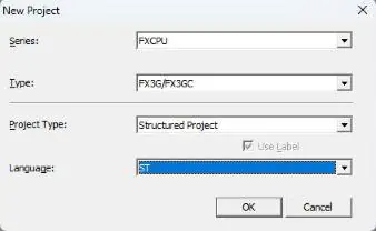 Nuevo proyecto: FXCPU · FX3G/FX3GC · Structured Project · ST