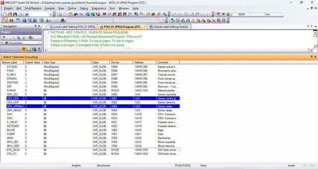 Watch con el PLC real al terminar la secuencia